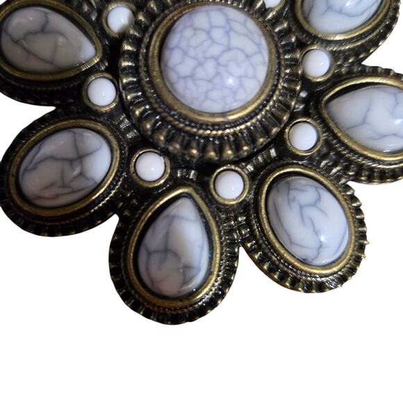 Premier Designs Vintage Flower Brooch Pendant Faux Turquoise, Boho Artsy Jewelry - Picture 5 of 7